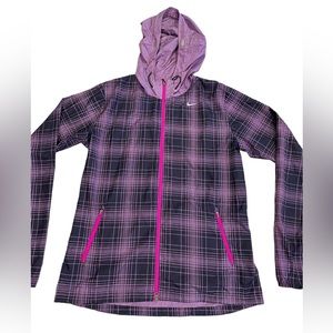 NIKE Plaid Phenom Vapor Hooded Windbreaker Running Jacket Purple Women's Size M